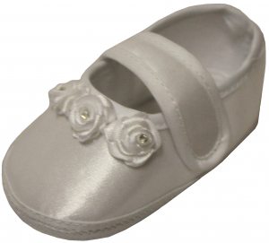 BABY GIRLS SATIN SHOES W/ 3 ROSES & STRAP